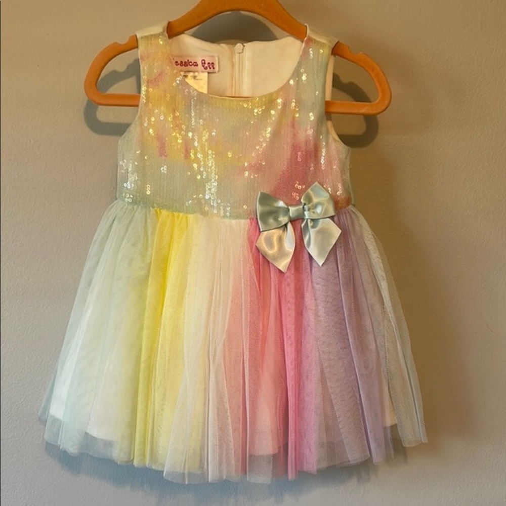 Jessica Ann Watercolor Pastel Sequin Bodice Tulle Dress Girls 12 Months Rainbow